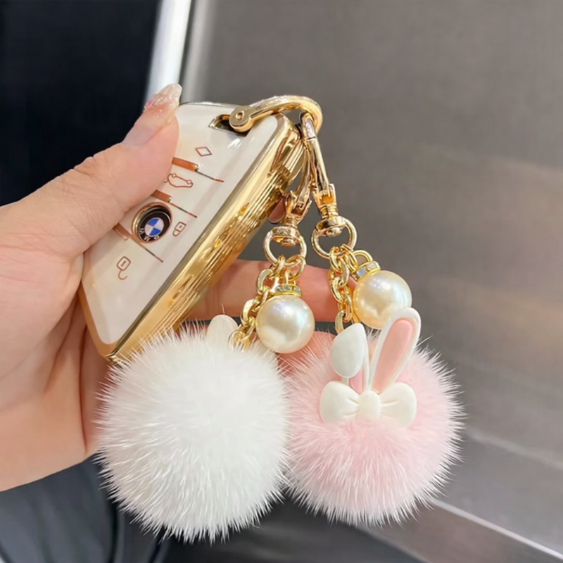 Plush Bunny Ball Pearl Keychain(1 Pc)